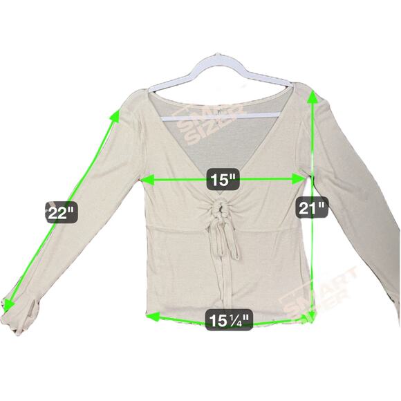 Free People Intimately Waffle Knit Bell Sleeve Blouse Women M Cream Tie Front - Picture 8 of 9